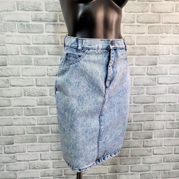 Vintage 90s Cross Towne Womens S Acid Washed Denim High Waisted Pencil Skirt - Picture 4 of 10